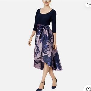 H&M Richard's Elegant Navy and Orchid Floral High Low Contrast Dress